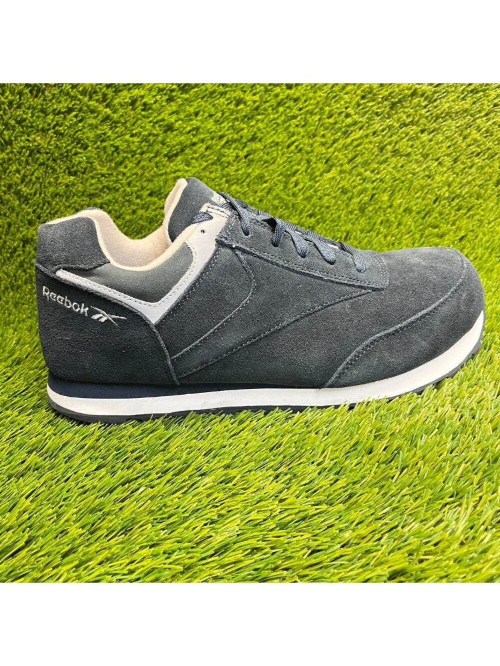 Reebok Leelap Retro Mens 13E Navy White Suede Steel Toe Safety Work Jogger Shoes